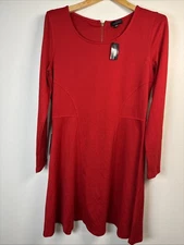 The Limited Red Fit & Flare Skater Dress Scoop Neck Long Sleeve Size Large New