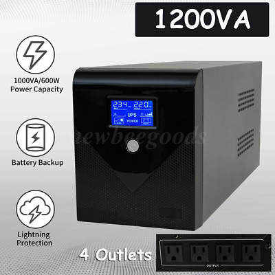 Backup UPS Uninterruptible Power Supply 1200VA 720W 4 Outlet LCD Display Battery
