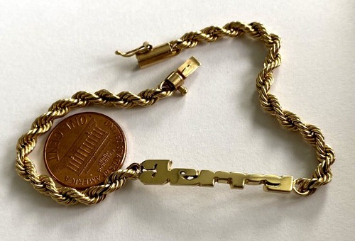 Name Jerry 14K Solid Yellow Gold Rope Design Chain Men's Bracelet - Picture 11 of 12