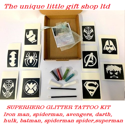 GLITTER TATTOO KIT SUPERHERO 10 OR REFILL ITEMS eBay
