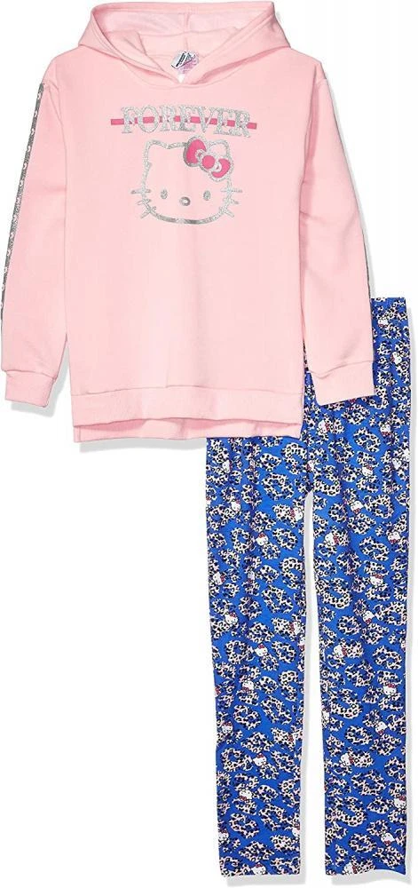 2-piece Kid Girl Pink Hoodie Sweatshirt and Leopard Print Leggings Set