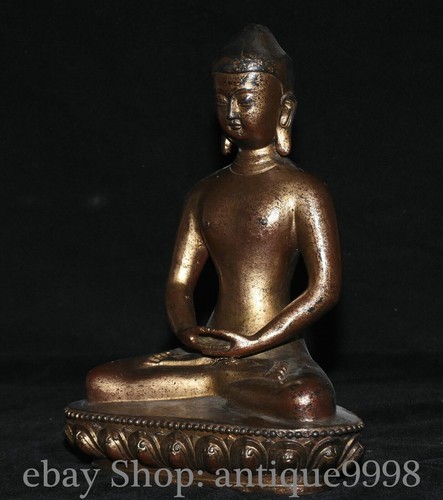 10'' Old Tibet Bronze Gilt Buddhism Shakyamuni Sakyamuni Amitabha Buddha Statue - Picture 4 of 11
