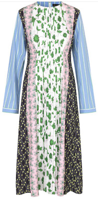 STINE GOYA Miriam stripe Floral print Midi Dress Mix Blue Size M