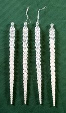 4 Plastic Icicle Hanging Xmas Ornaments Frosted w Glitter 9"