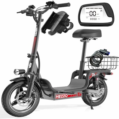 HEZZO Foldable Electric Scooter W/ Seat for Adults 48V 500W 15Ah 20MPH Escooter