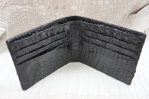Black Full Genuine CROC Skin Men's Bifold Wallet - Picture 6 of 11