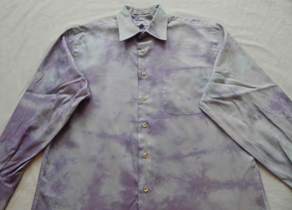 Camisa Tie Dye Púrpura Gris Rayas Manga Larga Abotonada - Mediana Para Hombre Hecha a Mano Foto 4 de 4