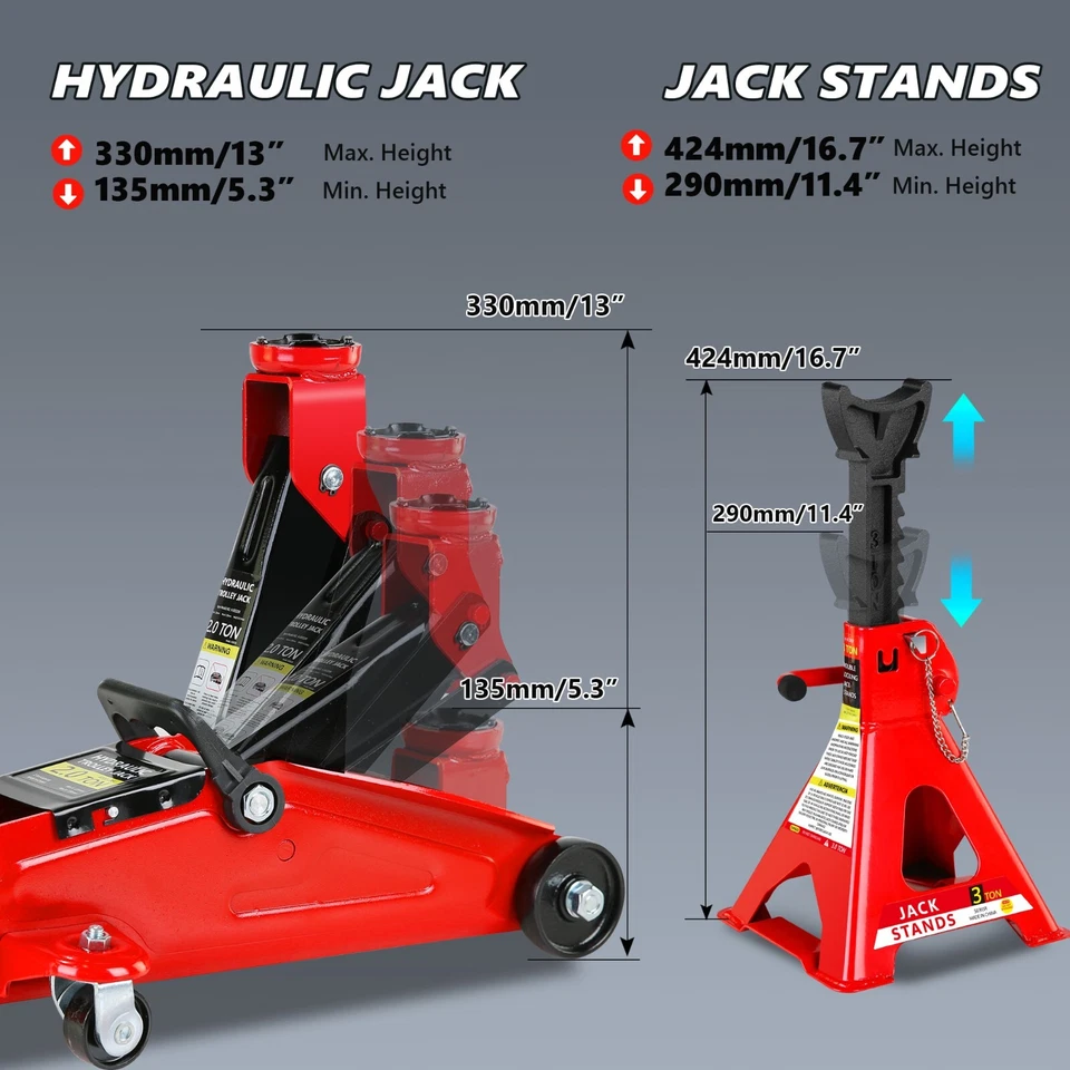2T Hydraulic Trolley Car Jack with 2 Ratchet 3 Ton Jack Stands, Truck Jack Combo Foto 4 de 4