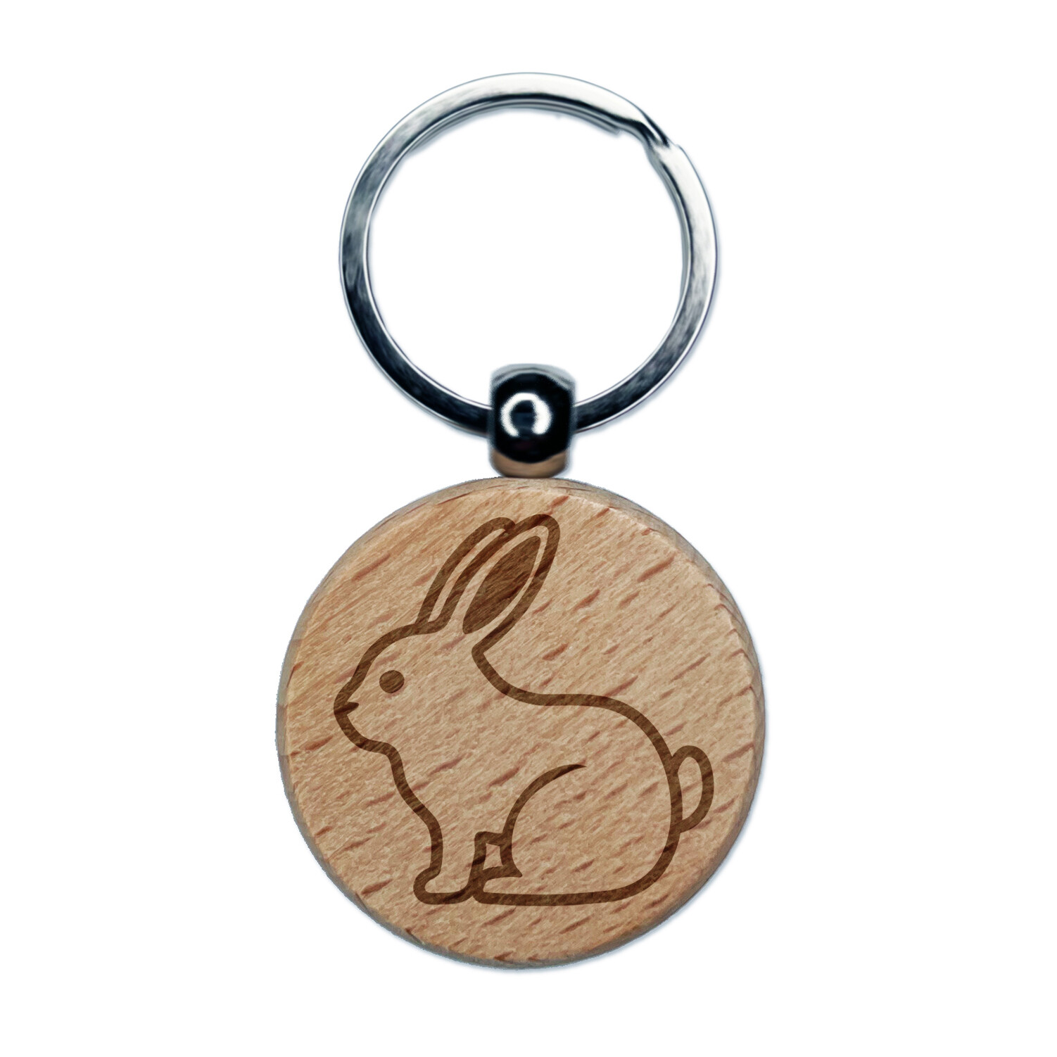 Easter Bunny Rabbit Engraved Wooden Round Keychain Charm Tag  