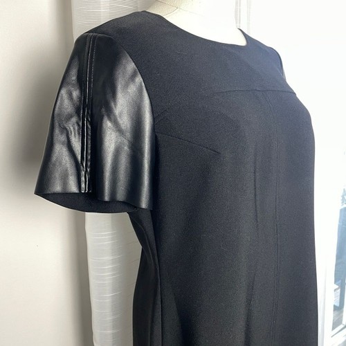 NWT Donna Morgan Black Shift Dress with Faux Leather Sleeves Size 10 - Picture 4 of 10