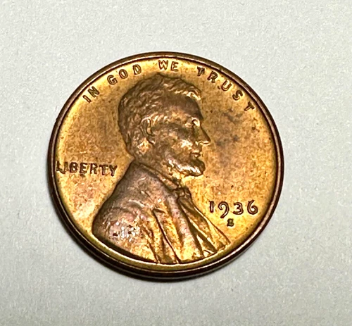 1936-S Lincoln Head Cent Wheat Penny San Francisco Mint RD Red Luster KM#132 AU+