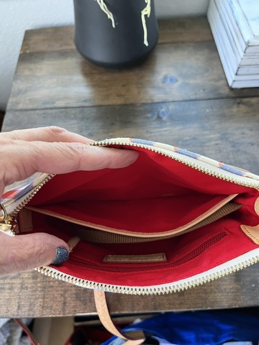 DOONEY & BOURKE Ginger Crossbody Pouchette Blue Red Gingham Canvas Leather - Picture 9 of 9