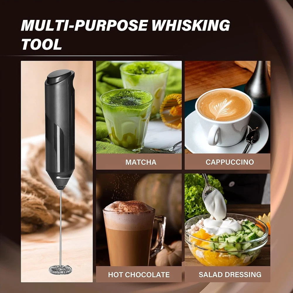 Milk Frother Handheld Battery Operated Whisk Foam Maker For Coffee With Stand