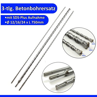 Betonbohrer Steinbohrer SDS Plus Hammerbohrer Set 3 tlg. 12/16/24mm x 750mm