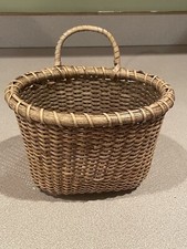 Hand Woven Wall Hanging Wicker Basket Wooden Bottom Nantucket Style Coastal Farm