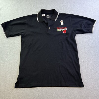 Vintage Wisconsin Badgers Polo Shirt Mens Medium Black Rose Bowl  