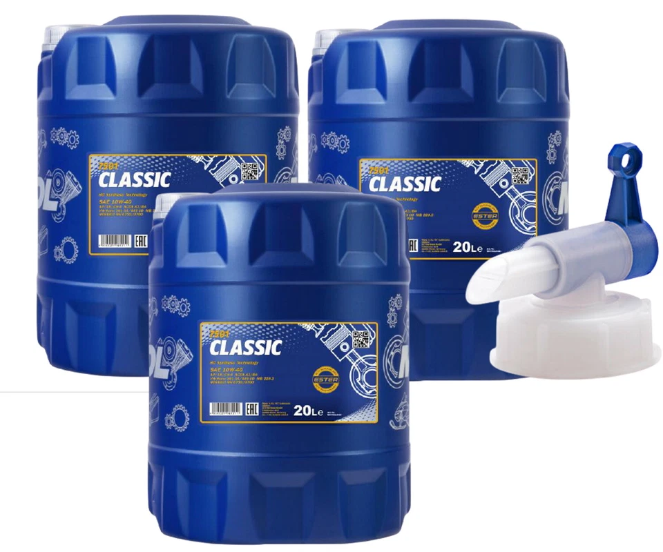 60 Liter MANNOL Classic 10W-40 Motoröl MB RENAULT 10W40 VW 502 00 505 00 + Hahn