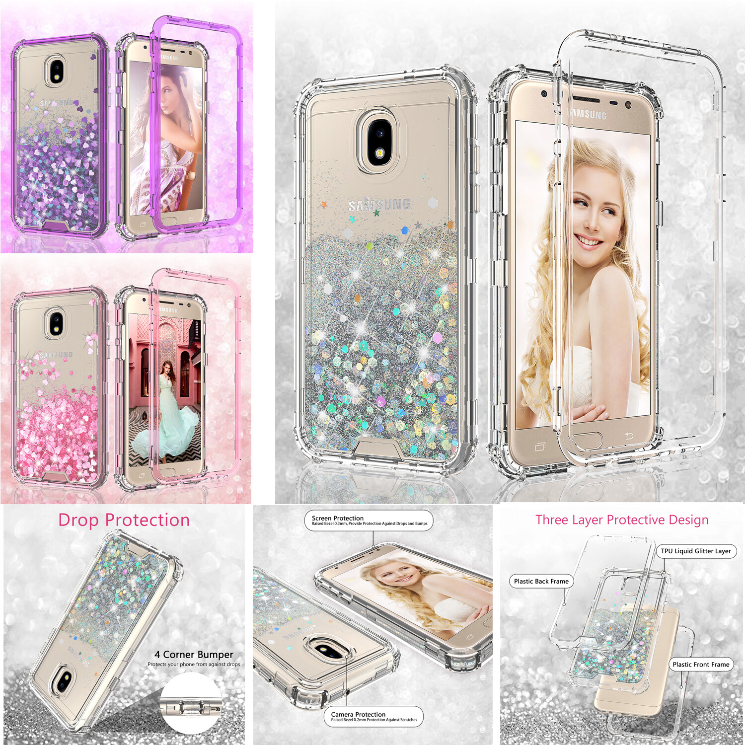 Funda protectora rígida transparente brillante líquido brillante Samsung J7 Crown | eBay