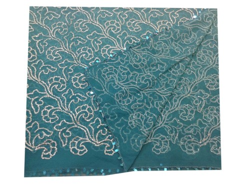 Om Vintage Dupatta Georgette Lentejuelas Cuentas Azul Bufandas Velo Hijab, AD-1394 - Imagen 12 de 12