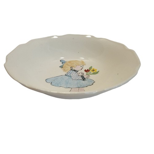 Vintage 1962 Hand Painted 6" Decorative Ceramic Bowl Girl w/Flowers - Picture 2 of 5