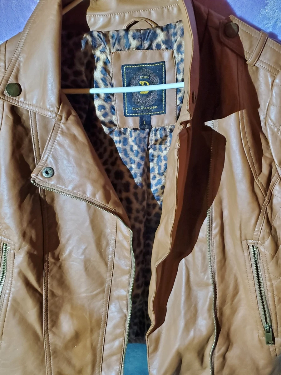 Large Dollhouse Outerwear Moto Style Brown Faux Leather Jacket eBay