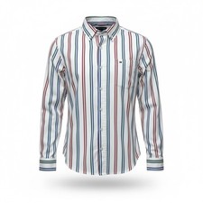 Tommy Hilfiger Boys Striped Button Down Shirt White Red Blue Green M 10/12