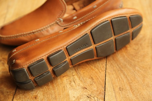 Prada Tan Brown Leather Driving Shoes Loafers Men's UK 8 US 9 EU 42 Italian Made - Picture 10 of 10