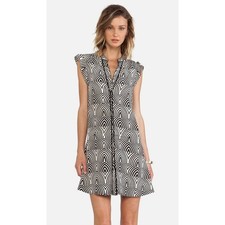 Marc by Marc Jacobs Black White Silk Gamma Printed Button Front Dress Size XS