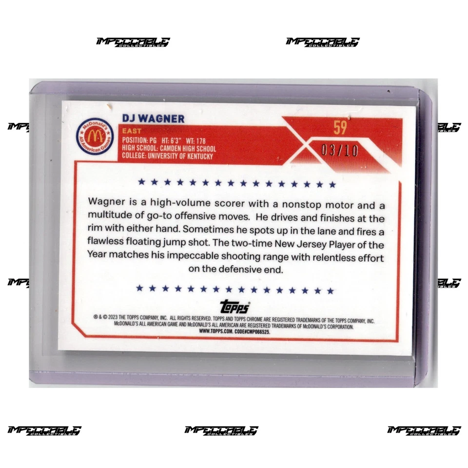 2023 Topps Chrome McDonald's A/A - Black #59 DJ Wagner Rookie /10 - Image 2 of 2