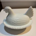 BEAUTIFUL VTG Indiana Glass White Milk Glass Nesting Hen Design Candy Dish 7"L