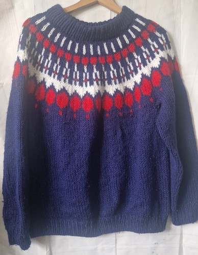 Hand Knit Nordic Icelandic Fairisle Style Chunky Jumper L 12 /14 Festival Hygge