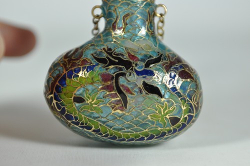 Fine Chinese Plique A Jour Cloisonne Blue Enamel Snuff Perfumee Bottle - Picture 5 of 11