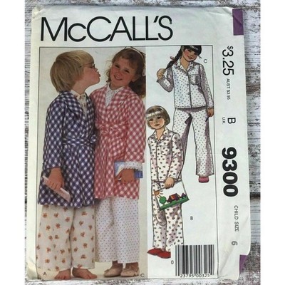 McCall's 9300 Sewing Pattern Uncut Children's Robe Belt & Pajamas (1984) Size 6
