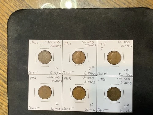 United States 1910-1916 Lincoln Cent VG/F/VF/XF (Early Dates) 6 Coin Lot.  10815