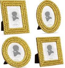 Vicenpal 4 Pcs Small Gold Picture Frames Vintage Mini Photo Frames Oval Baroque