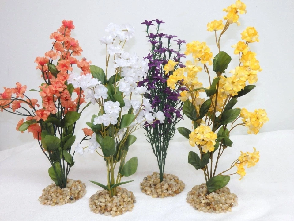 11 in. Violeta PÚRPURA Suave Seda Aliento Bebé FLOR Seda Planta, Base Piedra, Dorado Foto 3 de 4