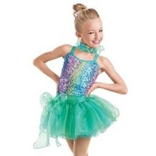 Weissman Kids Dance Costume Sz MC Sequin Rainbow Leotard Dress Let it Shine Bow