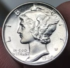 1940 10C Silver Mercury Dime Uncirculated