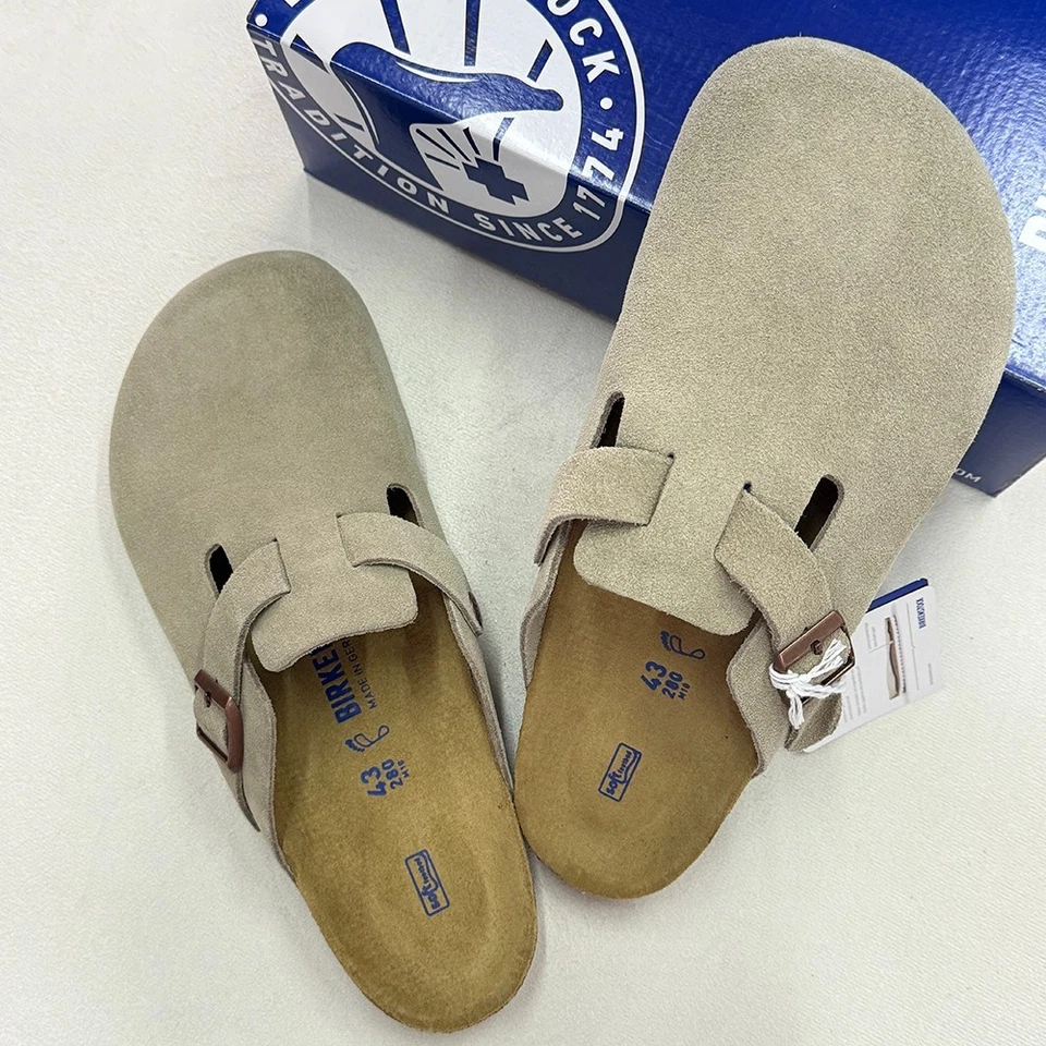 Birkenstock Boston Soft Footbed Taupe Suede Leather Women's & Men's Clogs Shoes - Image 2 of 4