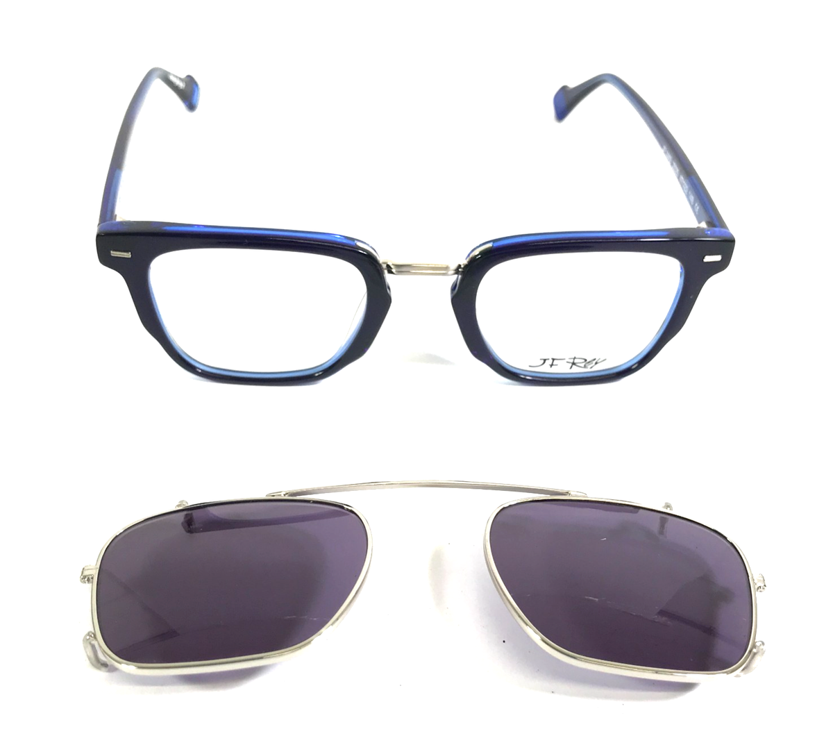J.F. Rey Eyeglasses Frames JF1449 2025 Blue with Silver Clip-Ons