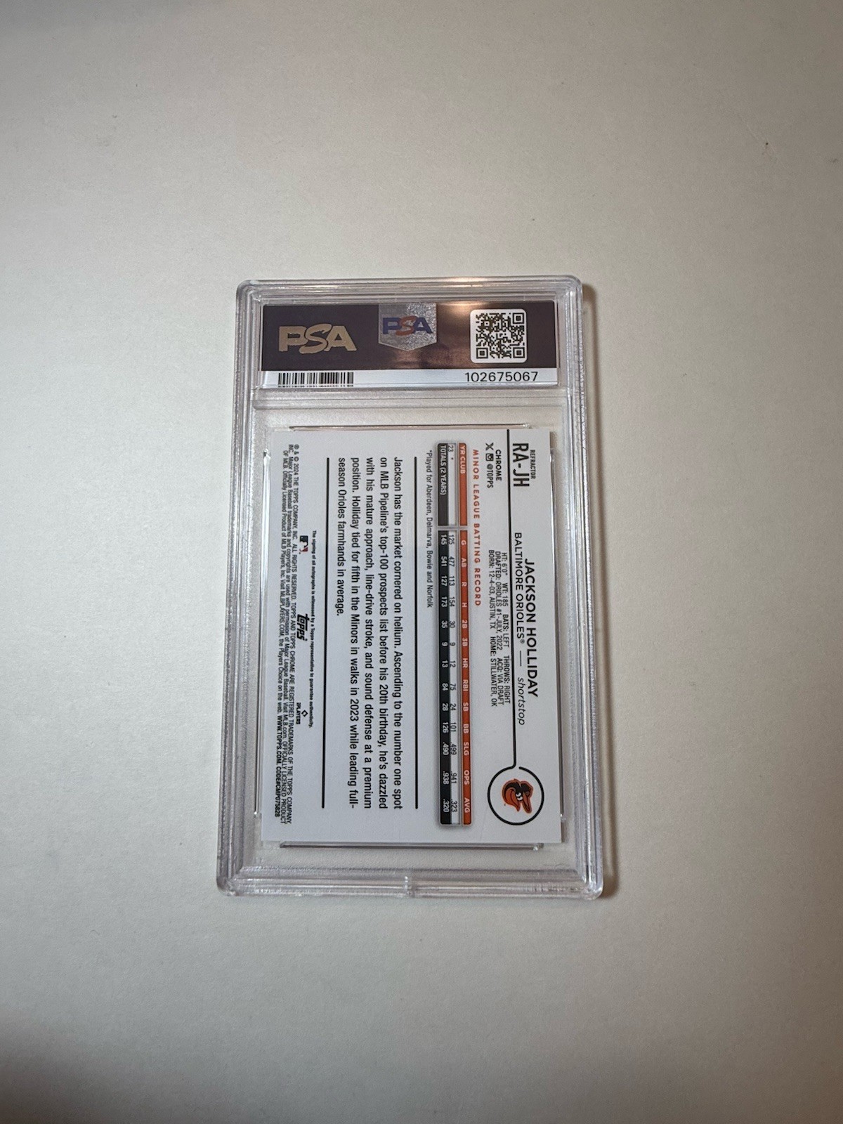 2024 Topps Chrome PSA 9 Jackson Holliday REFRACTOR ROOKIE AUTOGRAPH AUTO /499 view 2