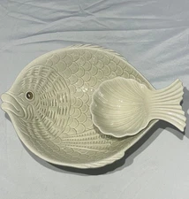Vintage 1975 Fitz and Floyd Fish Chip and Dip Bowl