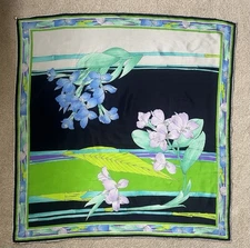 Vintage AUTHENTIC LEONARD Paris Multicolor Large silk scarf Floral Flowers Clip