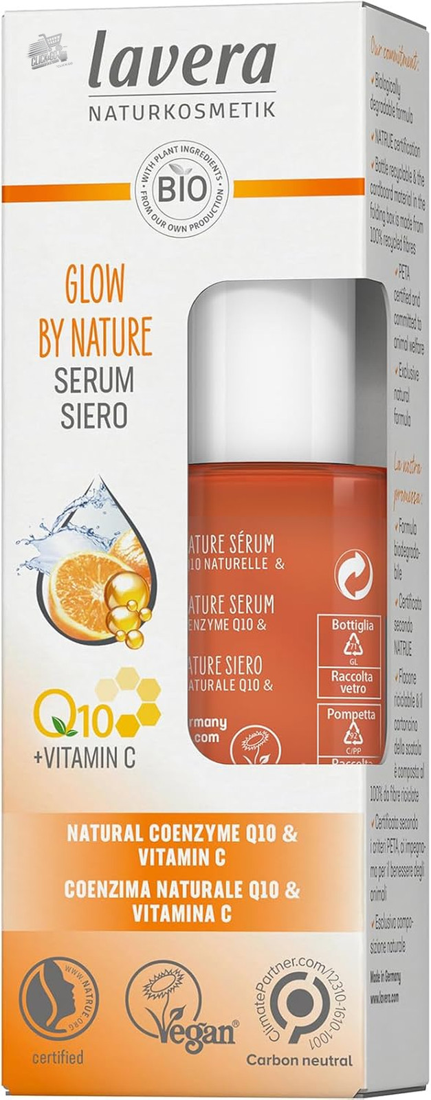 Siero Viso Antifatica Lavera Glow by Nature | Vitamina C + Q10 Professionale