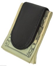 Leather Simple Compact Magnetic Money Clip -Black