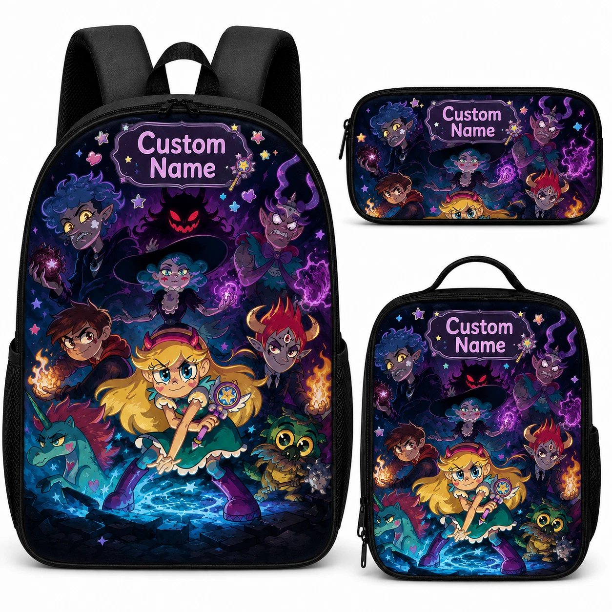 Personalized Magical Princess Backpack Set 3 Pcs Custom Name School Bag