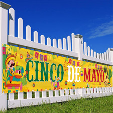 Cinco De Mayo Banner, Large Long Fabric Mexican Backdrop Decorations, Sign Photo