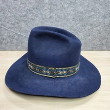 Vintage The Round Up 5X Beaver 5 XXXXX Cowboy Hat Navy Blue Buckle Western