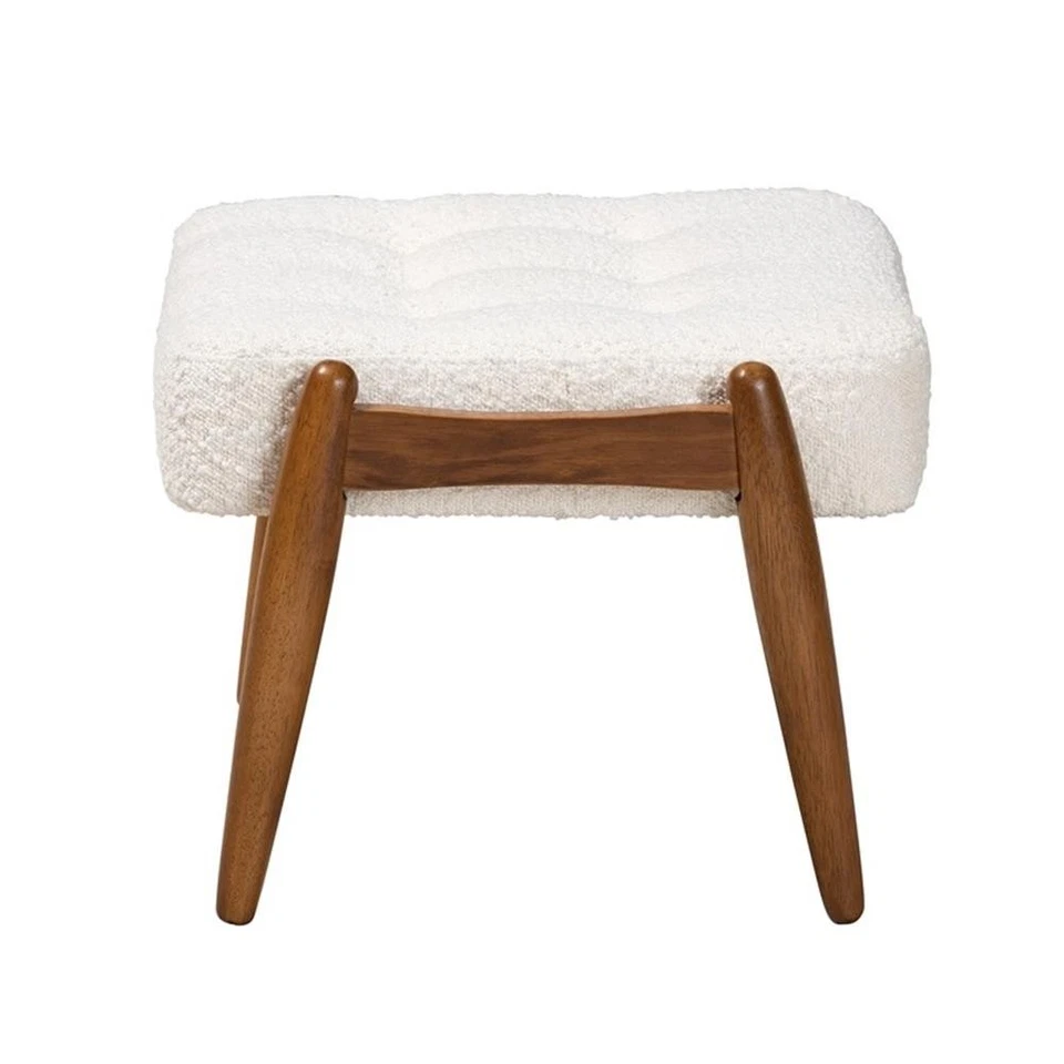 Baxton Studio Jeanine Cream Boucle Fabric and Brown Rubberwood Ottoman Footstool - Image 3 of 4