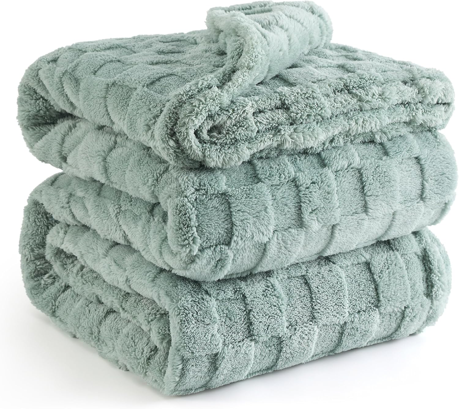 Sage Green Fleece Blanket 90x90 Inches - Super Soft Cozy Queen Blanket